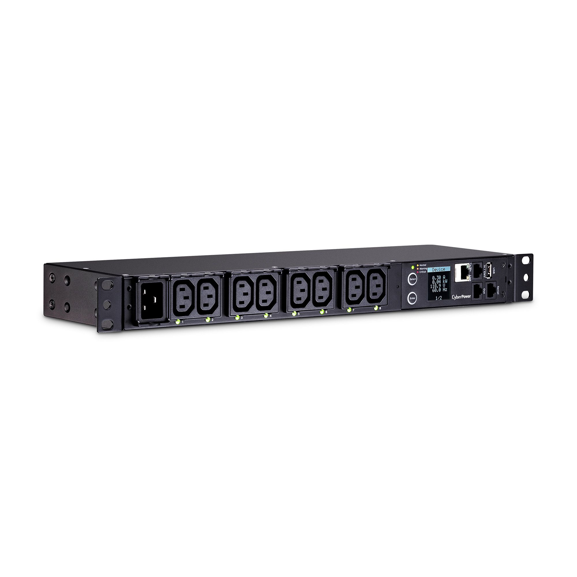 Cyber Power Systems, Inc. (Shakopee, Minnesota) PDU81005 switched metered-by-outlet rack PDU, 20 A, 8 outlets — Switched Metered-by-Outlet Rack PDU