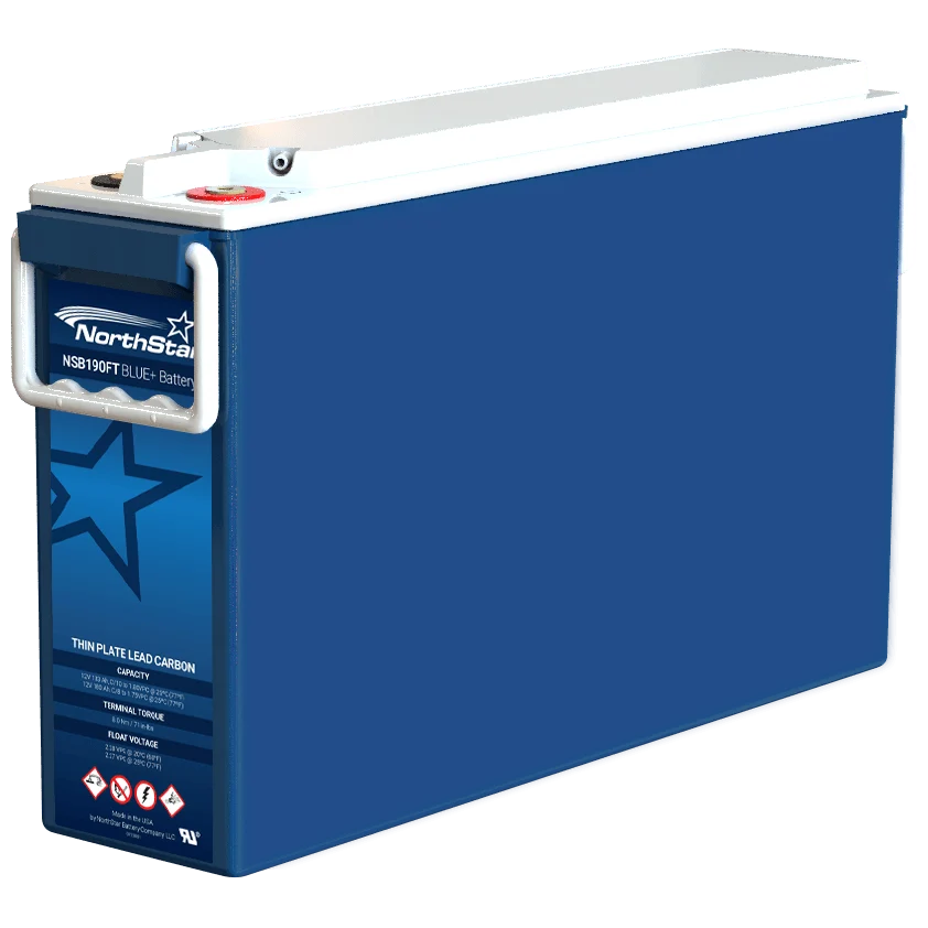 NorthStar, an EnerSys brand since the September 2019 acquisition (Springfield, Missouri) Blue+ NSB series thin plate pure lead carbon front-terminal blocks — Valve-Regulated Lead-Acid Telecom Block